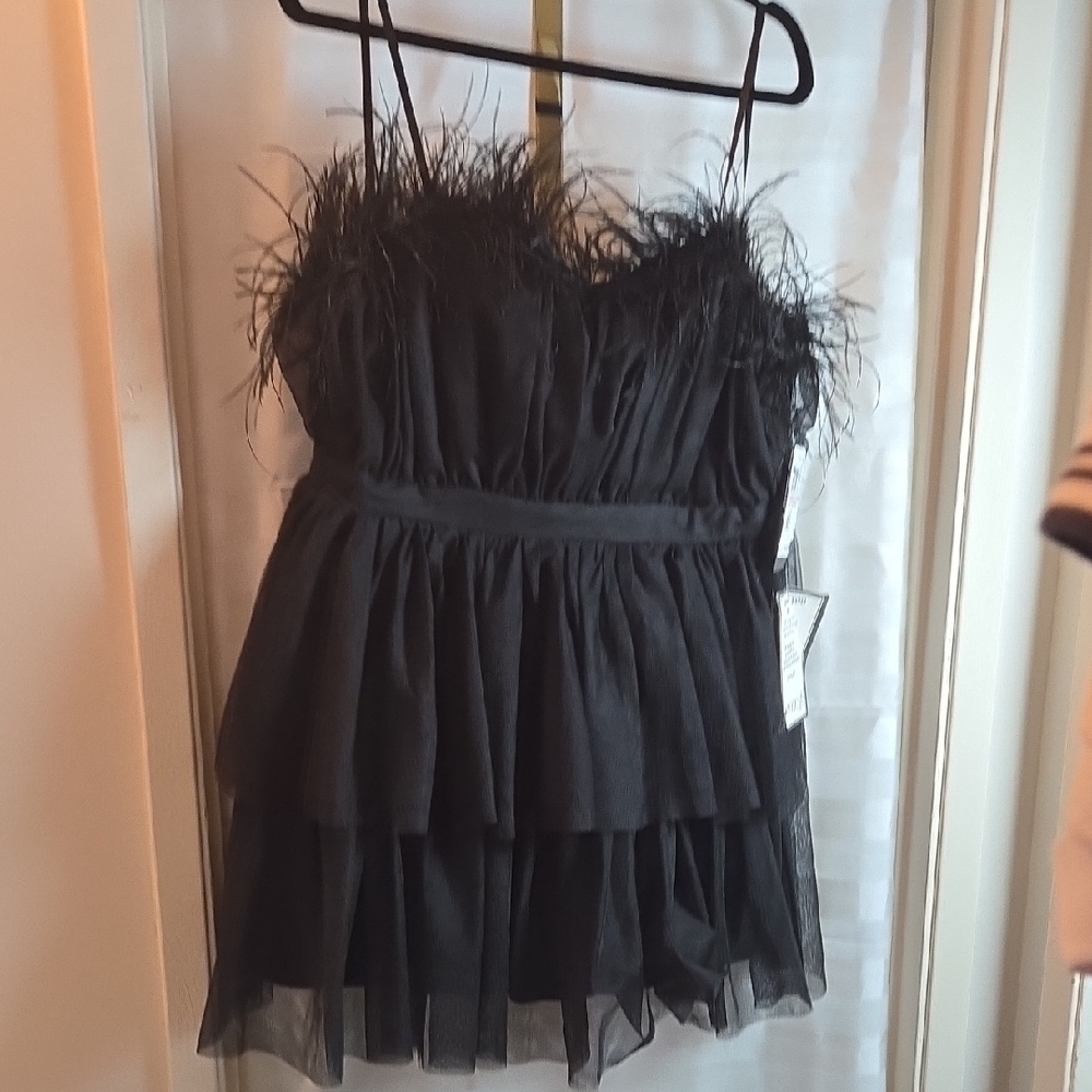 City Studio Black Feathered Layered Blouse